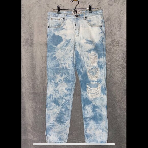 Men's Acid Wash Distressed Jeans - Picture 1 of 3
